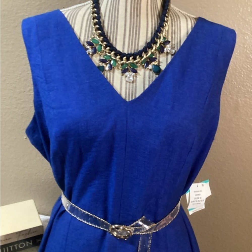 NEWT ANNE KLEIN Chic Blue ROYAL V-NECK Dress